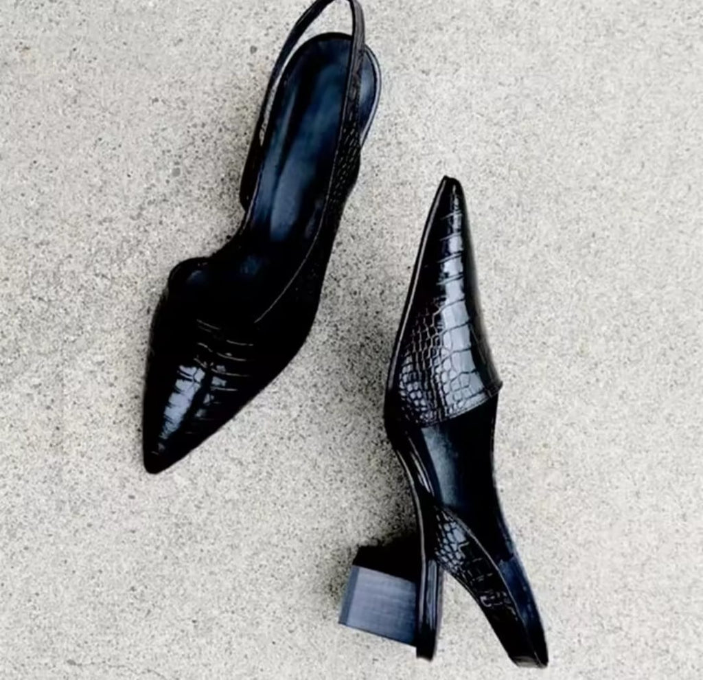 Pointed Toes Pumps Mid Chunky Heels